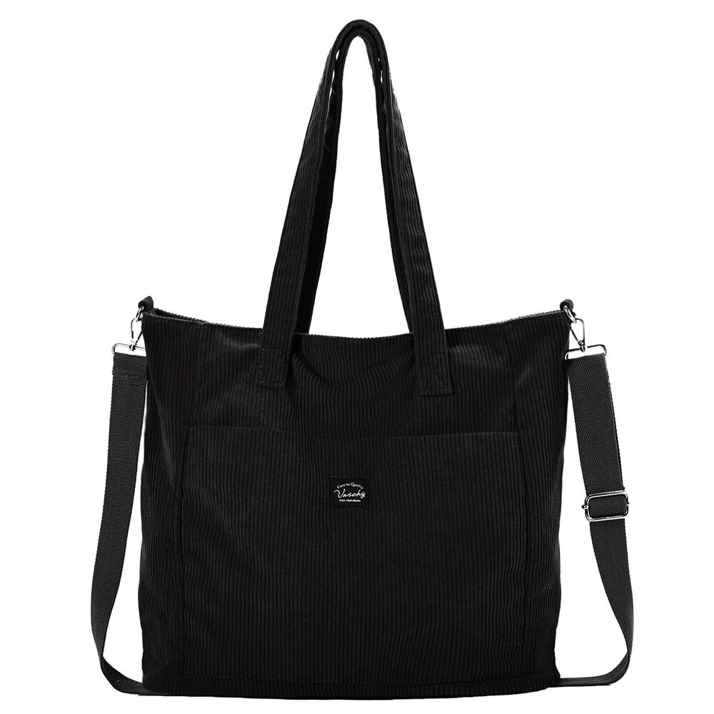 6054 Corduroy Tote Bag ,Casual Lightweight Large Work Tote with Zipper Hobo